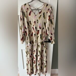 Astrologie Maxi Dress XXL Belted Feather Print Casual Comfort Boho Chic Pockets